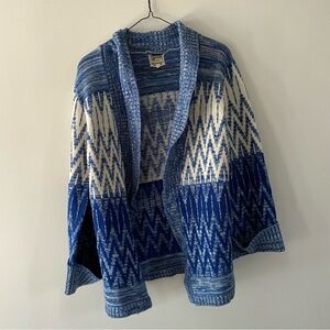 Vintage Blue and Cream Women's Cardigan Sweater